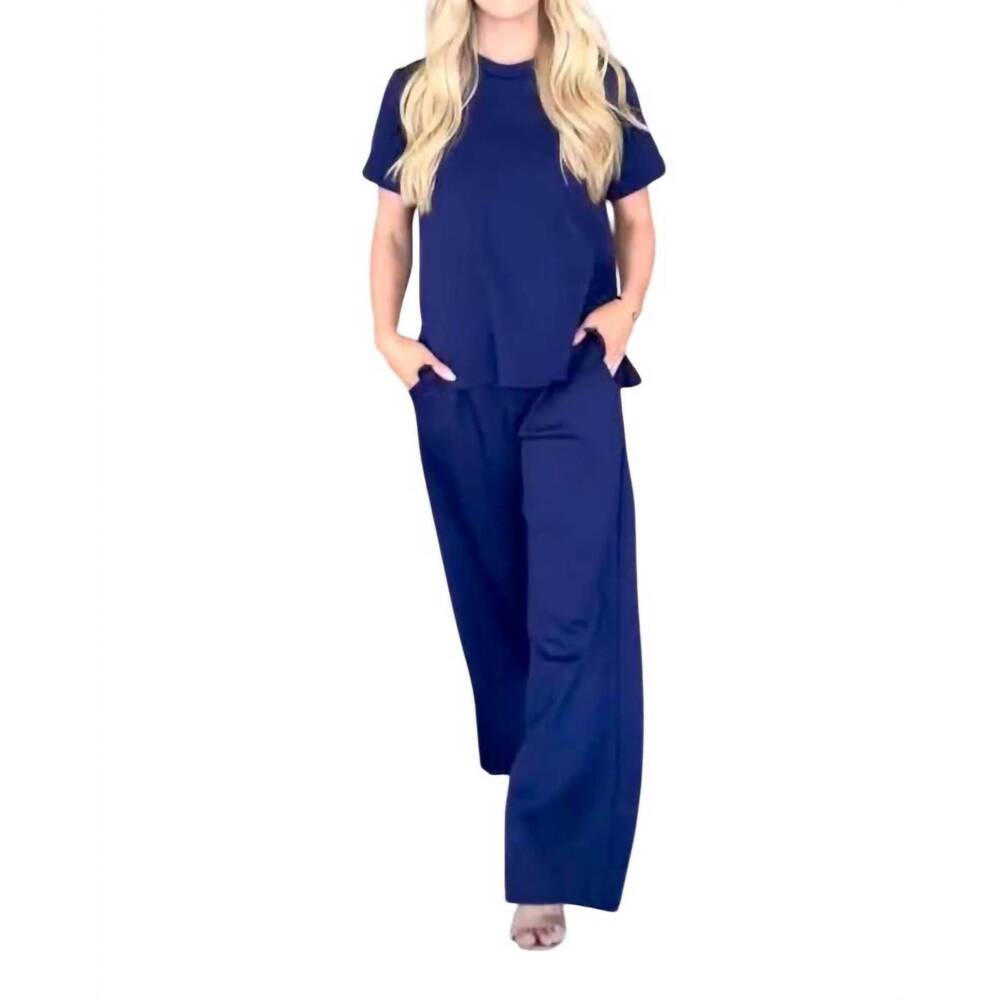 NEW CAROLE'S CLOSET scuba modal 2 piece top and pants set in navy
